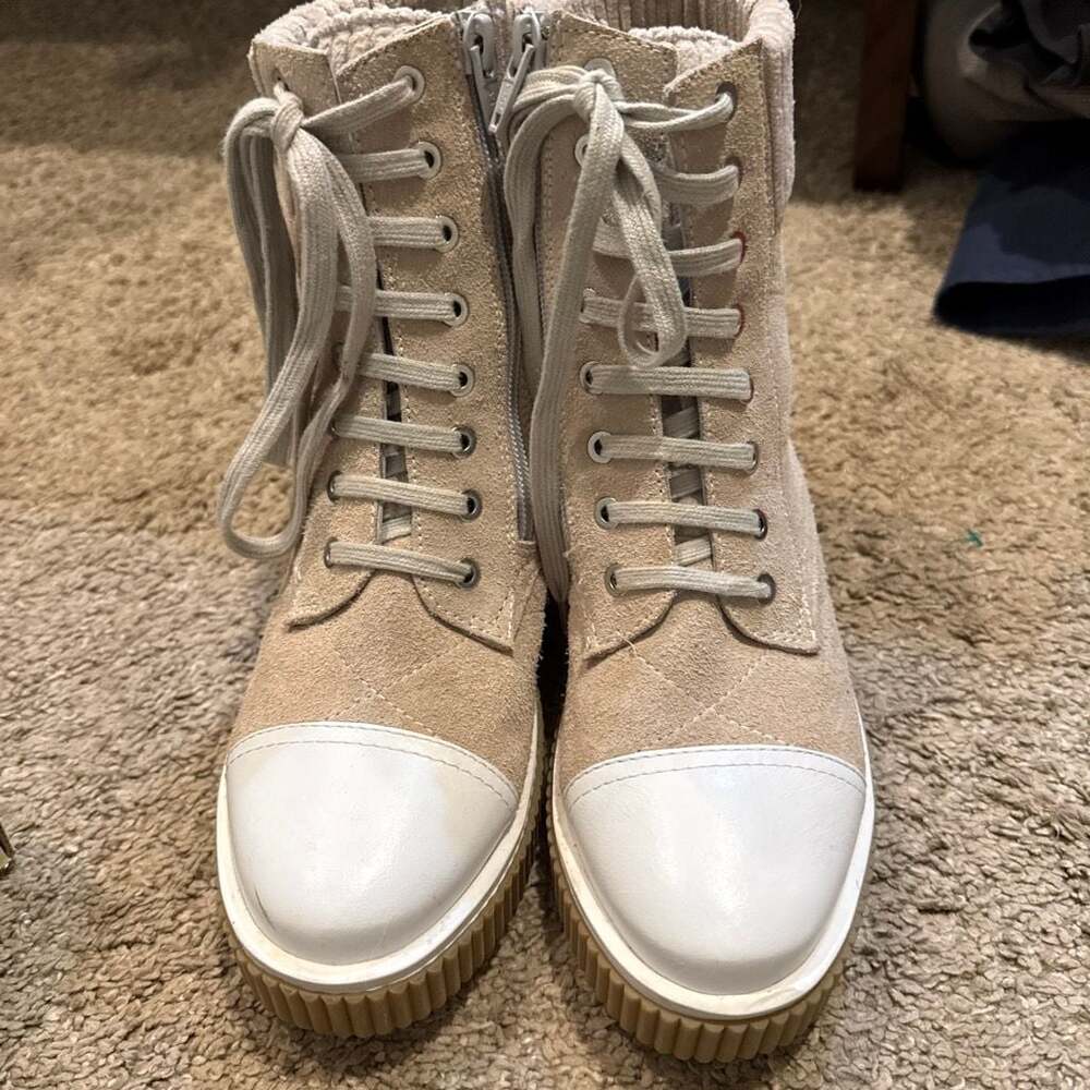 Vaneli MAGE Suede Lace-Up Combat Boots in Light Grey and White - Picture 2 of 7